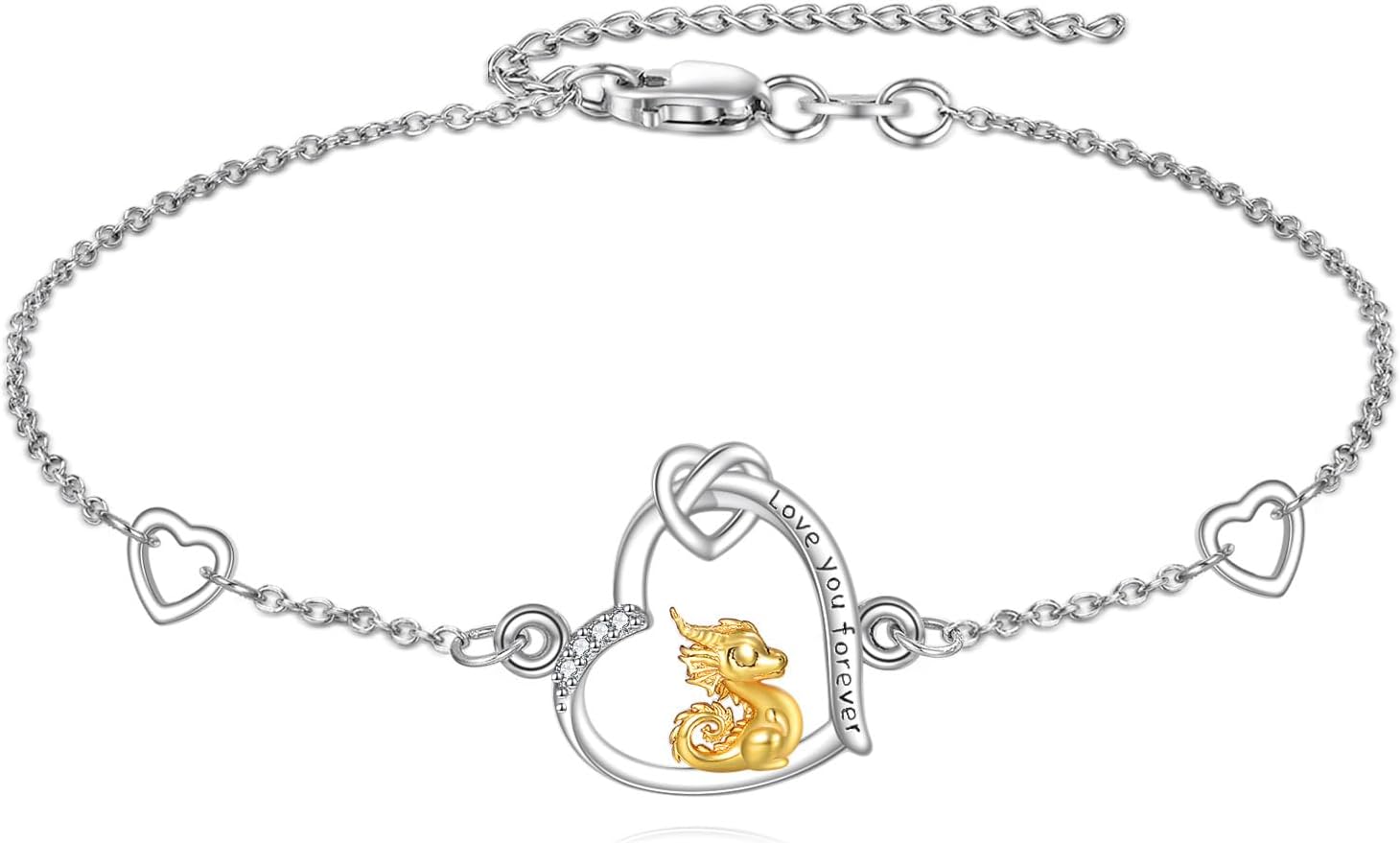 Dragon Bracelet S925 Sterling Silver Heart Dragon Bracelets Dragons Jewelry Gifts for Women Mom Wife
