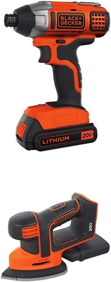 BLACK+DECKER BDCMS20B 20V Cordless Mouse Sander, Baretool with BLACK+DECKER BDCI20C 20V MAX Lithium Impact Driver