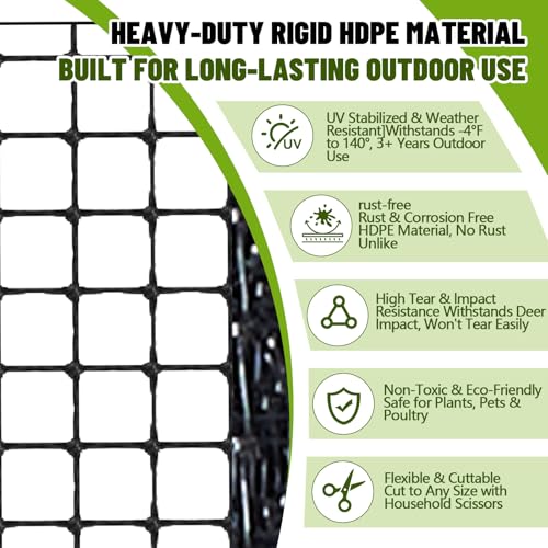 Gisafai 5x300ft (50gsm) Deer and Animal Fence Barrier Netting with 100 Zip Ties, Plastic Heavy Duty Mesh Fence Barrier, Ideal for Garden Netting, Against Bird, Fruit Plant Protection, Black by Gisafai - Image 3