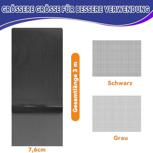 MANICAF 7,6 cm x 3 m Fliegengitter Reparatur Klebeband, Fliegengitter Reparatur Set, Wasserdichtes Netz-Reparaturpflaster, Reparaturband für Fenstergitter, Schwarz, 1 Rolle