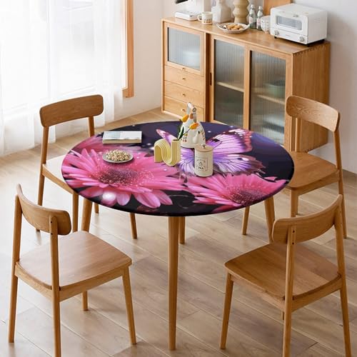 Nappe ronde ajustée élastique violette imperméable pour table de jardin - 8