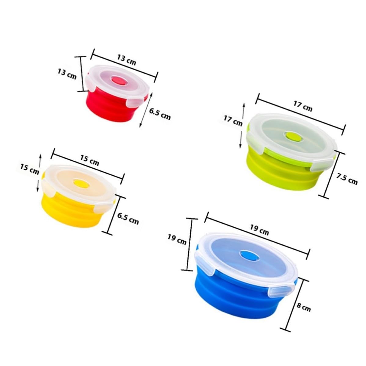POPETPOP Contenitore Pranzo 4 Pezzi Rotondo in Silicone Pieghevole