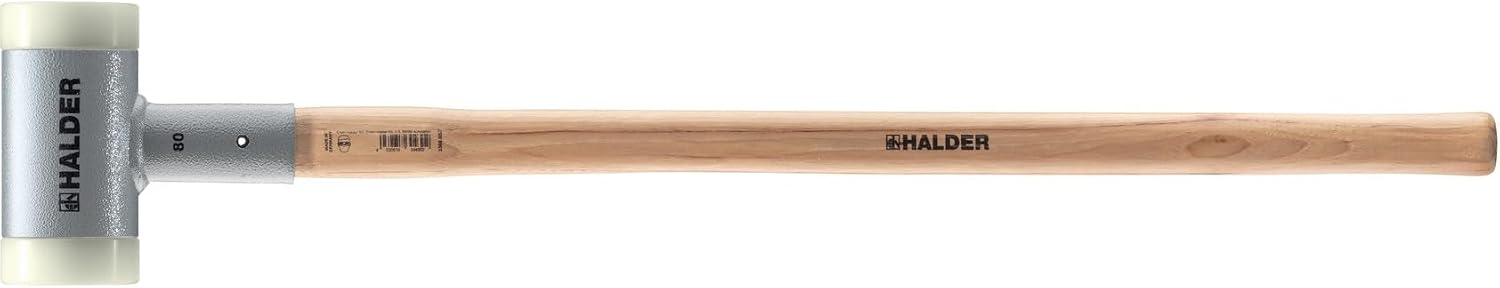 Halder SuperCraft Sledgehammer, Non-Rebound Mallet with Steel Shot Filled Head, Replaceable Nylon Inserts, Ergonomic Hickory Handle, Vibration-Dampening, Heavy–Duty Impact, 80mm, 8 lbs.