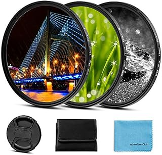 Fotover 77mm Star Filter 3 Pieces (4 Points,6 Points,8 Points) with Centre Pinch Lens Cap for Canon Nikon Sony Olympus and Other DSLR Cameras + 3 Slot Filter Pouch