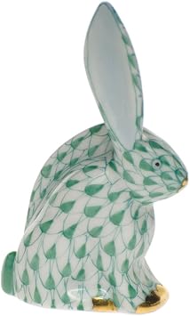 Herend Figurine Rabbit Miniature Green Fishnet