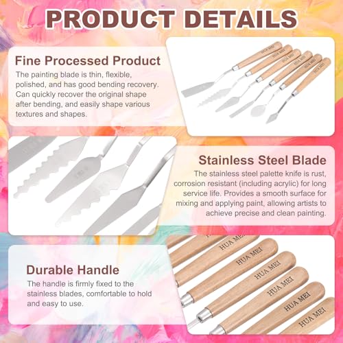 MECCANIXITY HM#3 Palette Knives 14mm Width Stainless Steel Spatula Painting Pallet Knife with Wood Handle for Oil Painting Acrylic Canvas Mixing Spreading by MECCANIXITY - Image 4