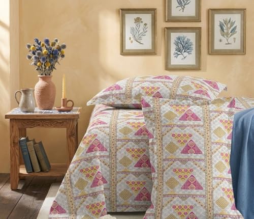 Image of FRESH FROM LOOM Cotton King Size Bedsheet 108x108 Super King, 100% Pure Cotton Bed Sheet with 2 Pillow Covers, 240 TC Soft Breathable | Perfect for Home Decor, PurplePink, Size- 108x108 inch
