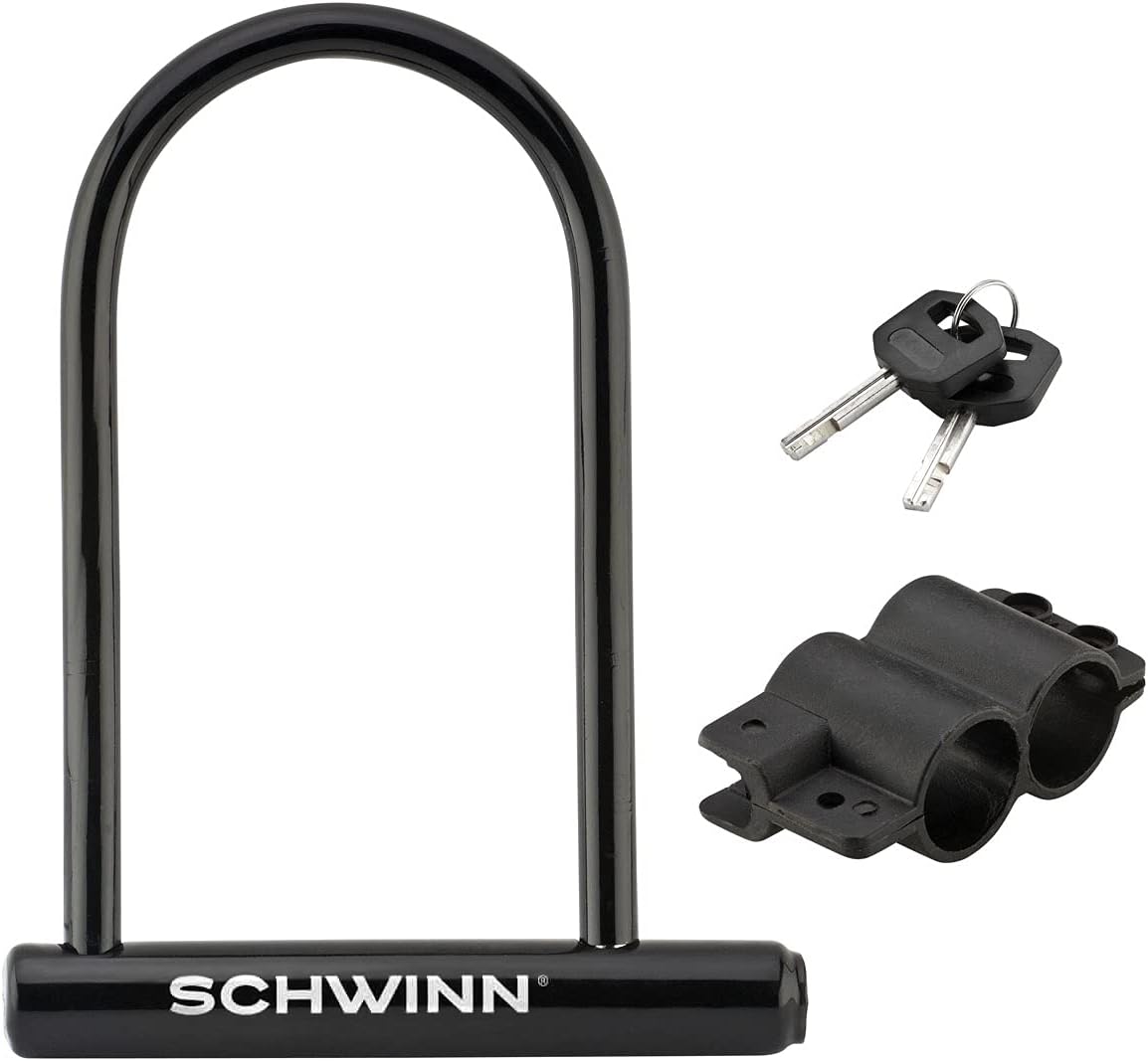 Bike U-Lock with Keys, 12 mm x 7.5 inches, Black, Vinyl Coated Steel Shackle, Mounting Bracket for Storage and Transport, Anti Theft Protection, Shackle Bike Lock for Security
