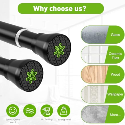 Image of Tension Curtain Rod 2 Pack Small Tension Rods 16 to 26 Inch Black Tension Rod Adjustable Curtain Rod No Drilling Spring Tension Rod Expandable Pressure Tension rods for Closet,Kitchen