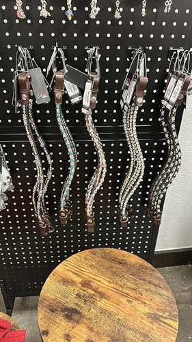 Interchangeable Crystal Browband for Horse Bridle, Havana Leather, Full Size, Black Crystals