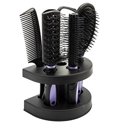 Interlink 5Pcs Hair Comb Set Women Ladies Hair Care Brush Travel Combs Tangle Hair Brush Styling Tools Professional Salon Hair Comb Set with Mirror and Holder (Purple)