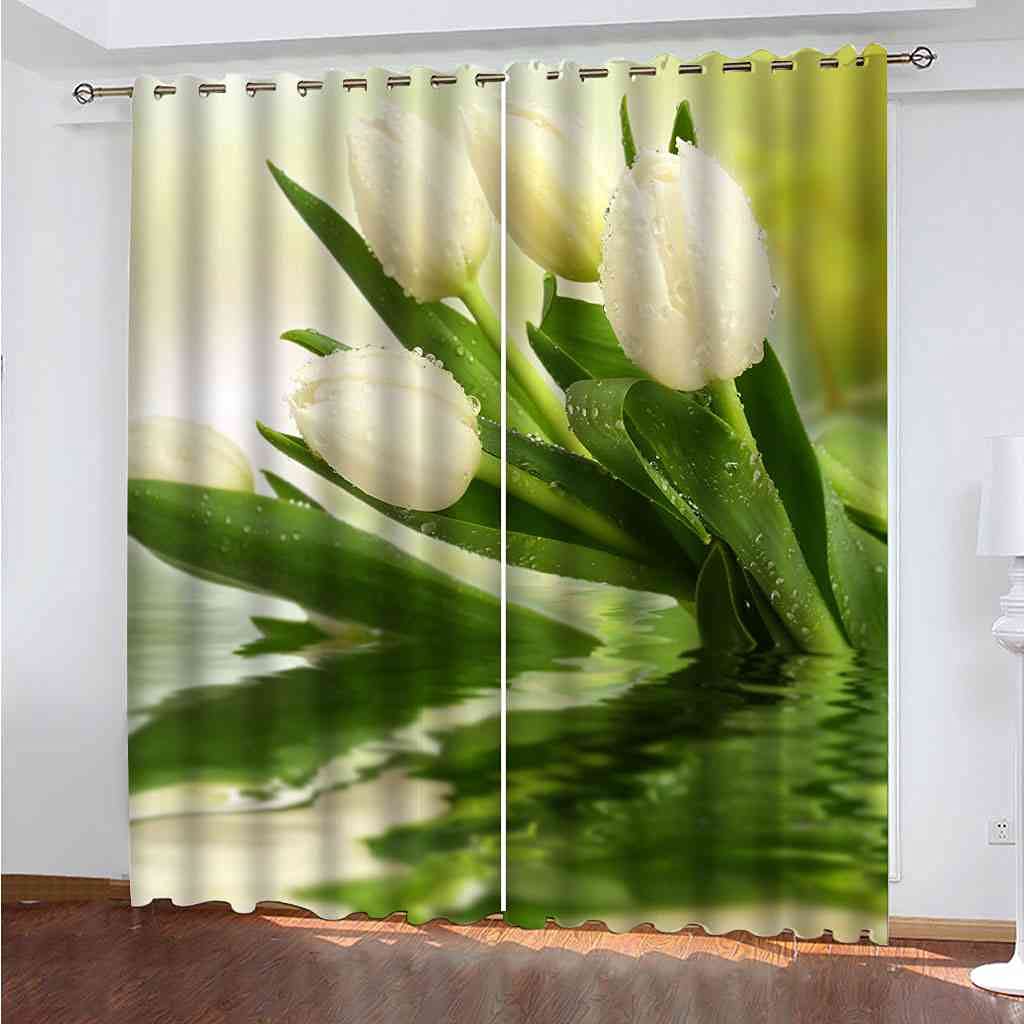 Rideaux de fenêtre pour chambre et cuisine occultants motif floral 3D moderne lot de 2