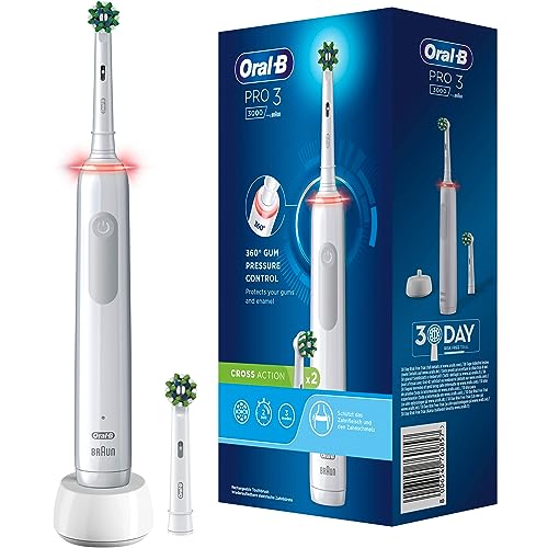 Cepillo de dientes eléctrico recargable Oral-B blanco Pro3 3000, 2 cepillos de dientes