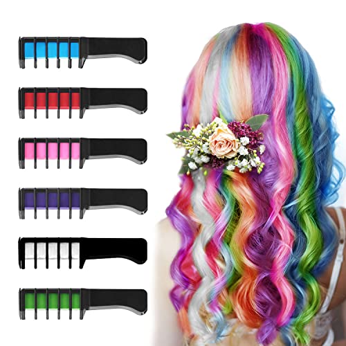 Hair Chalk, Anreacho Temporary Hair Chalk Comb for Girls Color Chalk Comb Washable Hair Color Dye for Kids Birthday Gift for 5 6 7 8 9 10 Years Old Girls Hair Accessories on Cosplay, Childrenâ€™s Day, Stocking Stuffers, Party Valentines Day Gift for