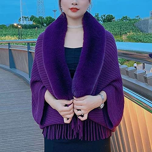Knit Fringe Cape Shawl Fur Collar Cape, Ladies Knitted Loose Thickened Shawl, Shawls and Wraps for Evening Dresses3