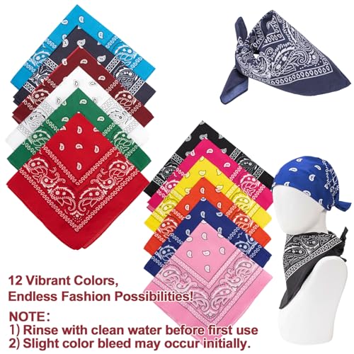 Vinuwu 12 Stück Bandana Herren Damen, Paisley 55x55cm Kopftuch Halstuch Sommer, Polyester Kopftücher Haartuch Nickitücher Motorrad Halstücher Tuch Cap Headwear Cowboy Festival Accessoires