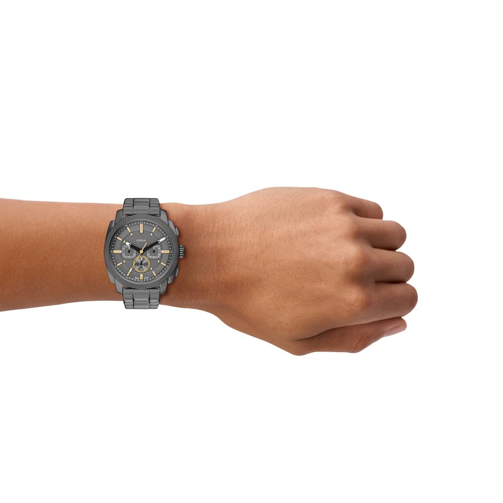 Fossil New Machine Reloj para Hombre, Movimiento cronógrafo de Cuarzo de 44 mm con Correa de Acero Inoxidable o Cuero
