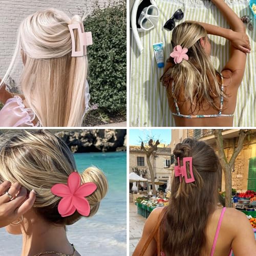 Flower Hair Clips for Women Square Claw Clips for Girls 2 Styles Hair Claw Clips for Thick or Thin Hair 6 PCS Hawaiian Hibiscus Rectangle Large Plumeria Medium Hair Accessories for Women (Light Pink) - Image 5