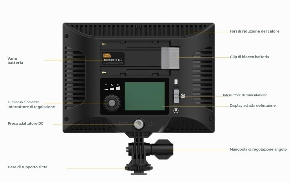 Pixel P20 Video Light Pannello Dimmerabili Pannello LED per Fotocamera | Schermo LCD per Fotocamera Videocamera DSLR Canon Nikon come la Luce di Riempimento per Nozze Intervista del Notiziario