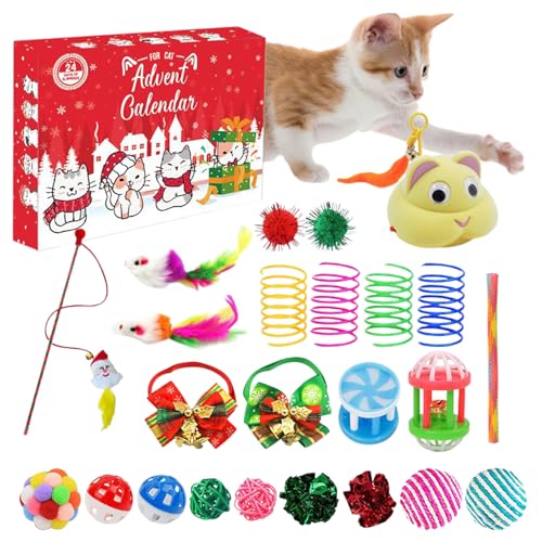 Calendario de Adviento 2025 con juegos para gatos - Calendario cuenta regresiva navideña con juegos para gatos - Idea regalo estacional festivo para mujeres chicos familia amigos personas amantes de