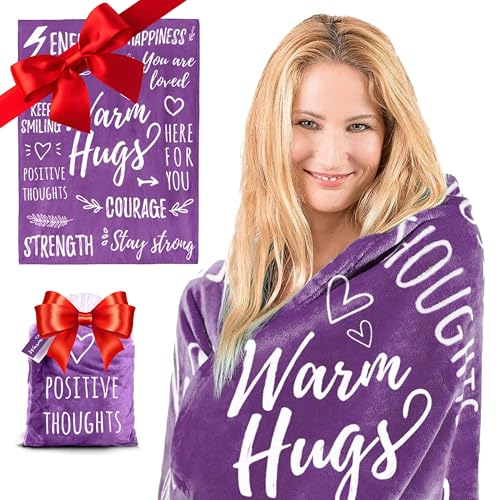 EasyFluffy Get Well Gift for Women & Men - Super Soft Hug Blanket with Inspirational Words - Healing Blanket Care Package Comforting Gift During Hard Times - 50"x 60" (Purple)