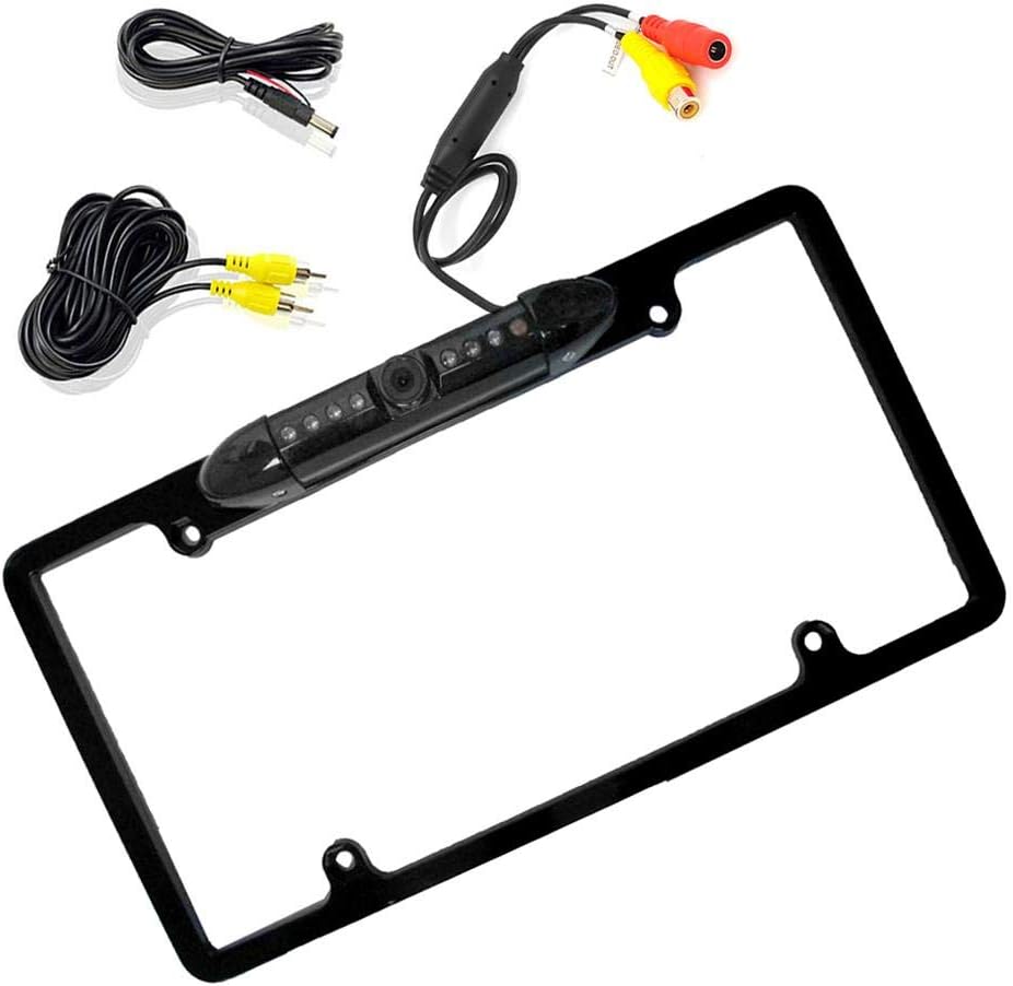 Enrock EABC256B Car License Plate Frame Rear View Backup Night Vision Waterproof Camera with Parking Assist & Distance Scale Lines