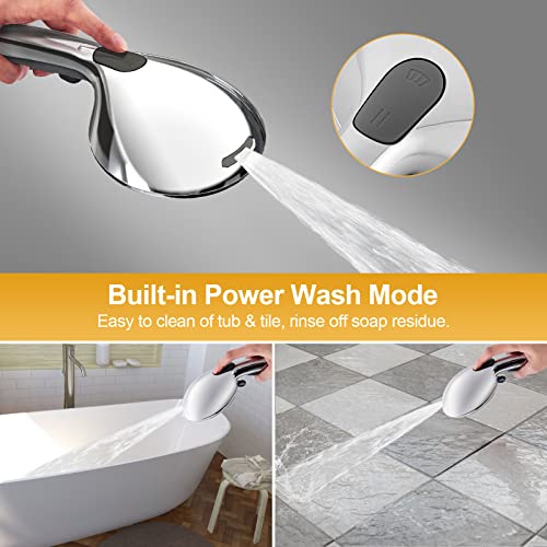 Siepunk High Pressure Shower Head With Hose, 8 Mode Spray Handheld Shower Head With Filter, Giant 5.5" Face, Adjustable Bracket, On/Off Switch Pause Button, 68.9" Stainless Steel Hose, Chrome Finish #TOP7