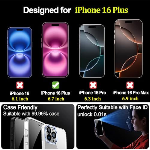Image of Privacy Screen Protector for iPhone 16 Plus Gradient Red Tempered Glass for 16Plus 2 Pack 25 Anti-Spy Anti Blue Light Private Glass Film Easy Installation Frame 6.7 inch