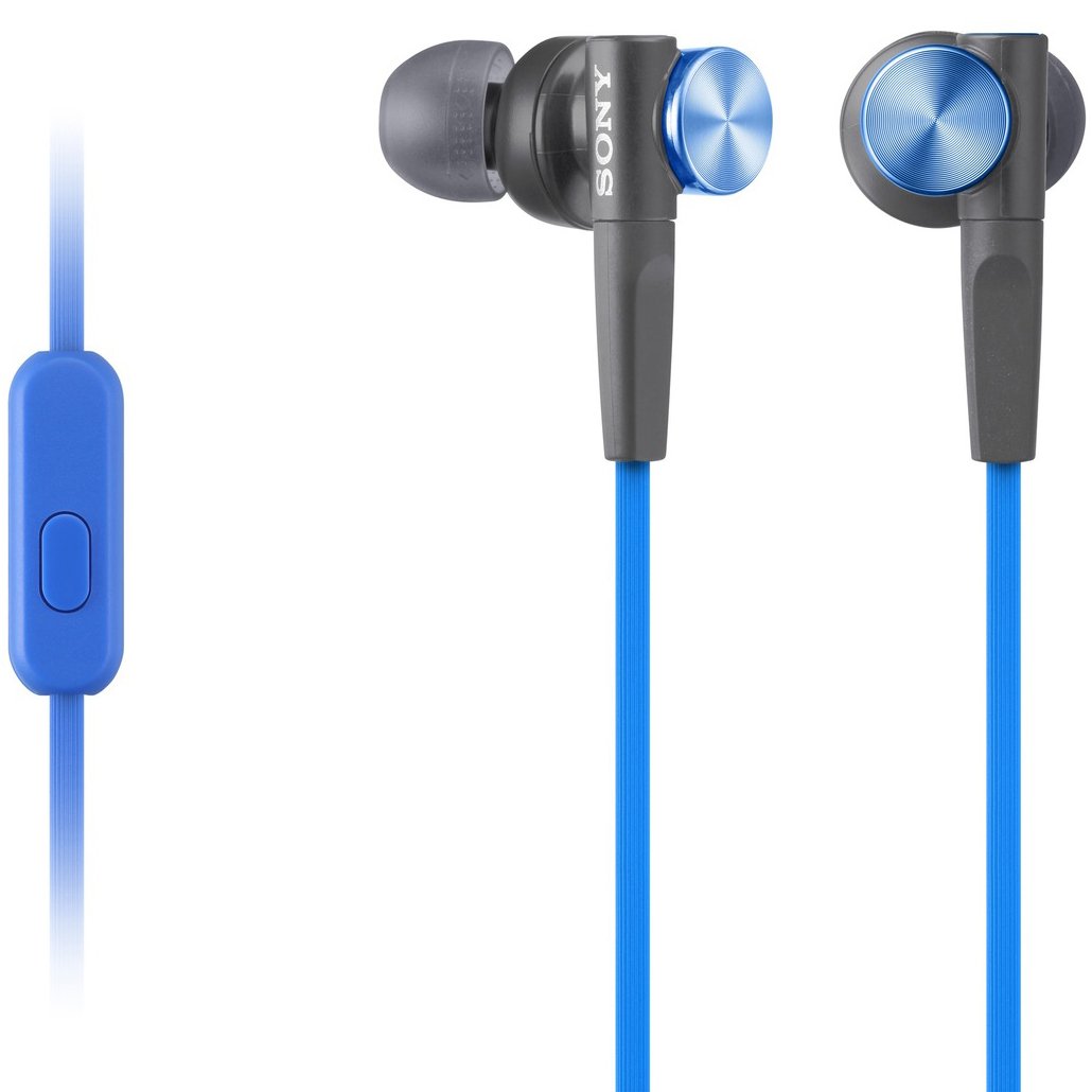 sony mdrxb50ap extra bass earbud headphones/headset with mic for phone call, blue