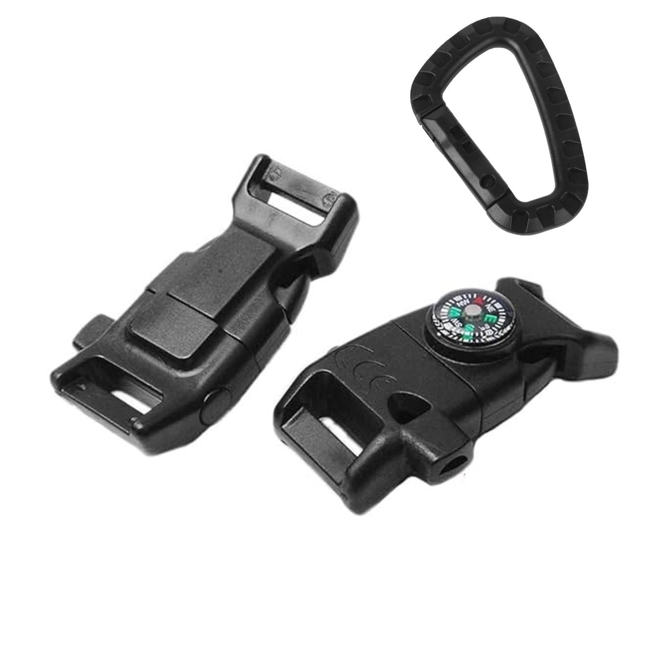 BENRAP Plastic Side Release Emergency Survival Utility Included Components Compass & Whistle Buckles, (Free Black Carabiner Snap Clip Water Bottle Hook Holder Camping Hiking) Pack of 1 set-image-7