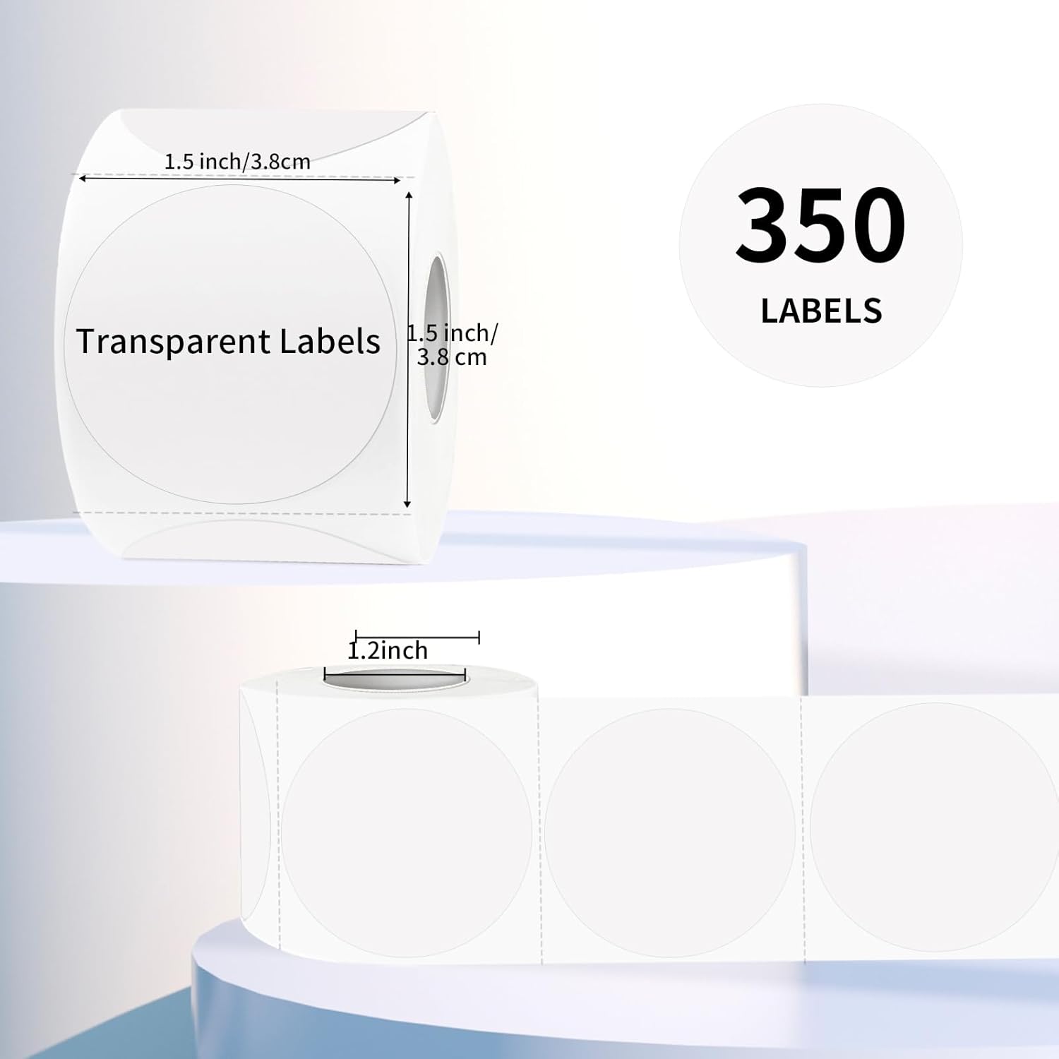 Round Transparent Thermal Label Stickers- 1.5 Inch, Round Clear Self-Adhesive Direct Thermal Labels, Perforation Line Design& Waterproof- 350 Sheets - Image 2