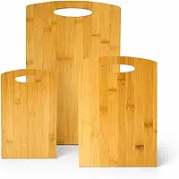 Tábua de Carne de Corte de Bambu Kit com 3 Peças 25x16 28x20 33x25cm para Churrasco e Servir Alimentos Design Natural Resistente