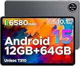 DOOGEE Tab A9 Android 15 Tablet 10 Inch(2025), Unisoc T310 Android Tablets 12GB RAM 64GB ROM(TF 2TB), 6580 mAh Battery, 5G WiFi|Dual Speaker|8MP AI Camera|Type-C|GMS|Bluetooth|Face ID|3.5mm Jack-Gray