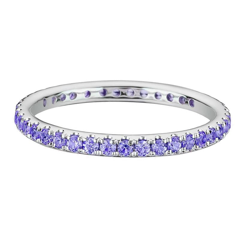 925 Sterling Silver Natural 0.90 Ct Weight Tanzanite 2.00 Mm Gemstone Silver Eternity Band Ring For Women3