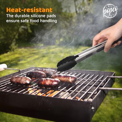 image for Popco 3-Piece Kitchen Tongs Set – Stainless Steel Heat Resistant Sil