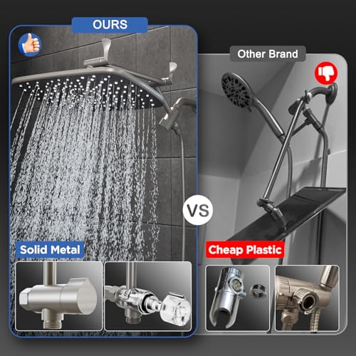 Image of Veken 11.8 inch Brushed Nickel Rain Shower Head with Handheld, High Pressure Handheld Shower Heads with Multi Spray Modes,Rainfall Combo with 15 inch Metal Extension Arm,Detachable Dual Shower,Regaderas Para
