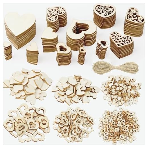 TOKERD 500pz Cuore in Legno per Decorazioni Cuore di Decoupage Legno Naturale Cuoricini in Legno per Matrimonio Decorazione di San Valentino Natale Tavolo Scrapbooking Fai da Te Artigianato