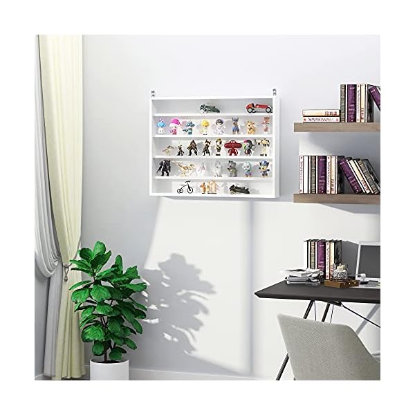 HOMCOM 5-Tier Wall Display Shelf Unit Cabinet w/ 4 Adjustable Shelves Glass Doors Home Office Ornaments 60x80cm White - Image 3