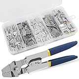 Fishing Crimping Tool Kit,Stainless Steel Fishing Crimping Pliers Wire Rope Crimping Tool with 430pcs 5 Sizes Aluminum Copper Barrel Crimp Sleeves Beads Set,4 Crimping Sizes