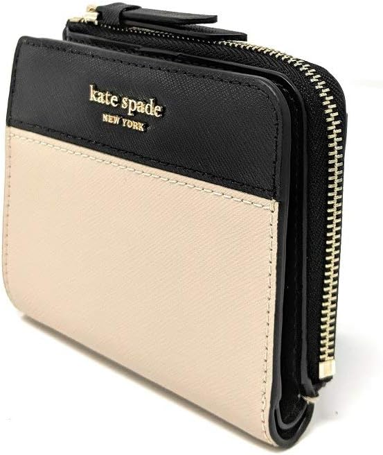Authentic Crazy Deals Kate Spade New York Cameron L-Zip Bifold Wallet Warm Beige Black, Small