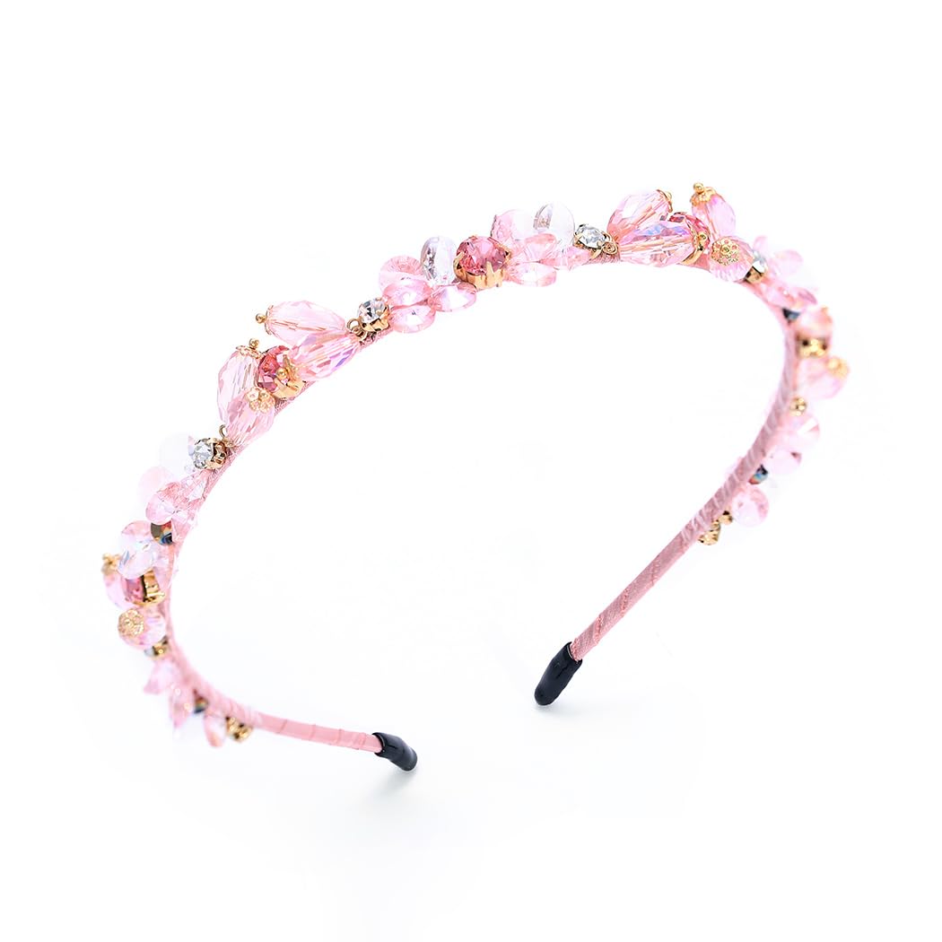 IYOU Brillo Diadema Diamantes de Imitación de Cristal Rosa Bandas de pelo Delgado Retro Fiesta Prom Accesorios para el cabello para Mujeres y Niñas