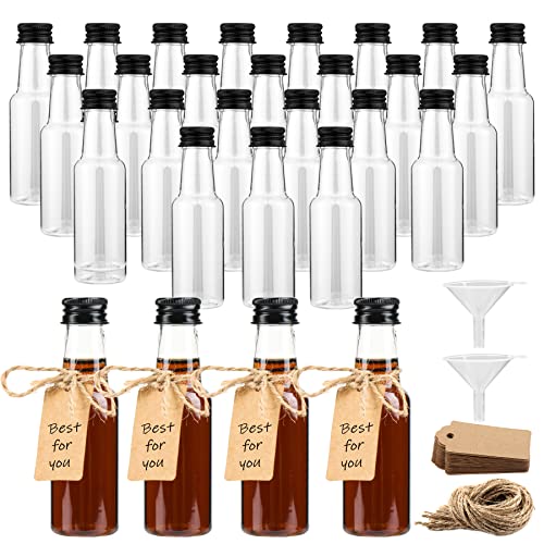 Lot De 24 Mini Bouteilles De 120 Ml à Remplir - Transparentes Avec Bouchon Noir - Parfaites Pour Boissons Voyage