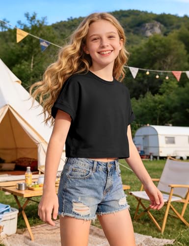 Image of Girls Crop Tops Short Sleeve T-Shirts for Girl Crew-Neck Basic Tee Size 7-14 Years