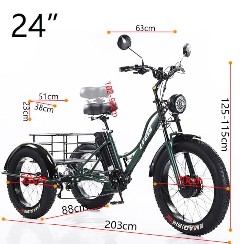 Jsmdln Triciclo Elettrico A Pedalata Assistita Da 24", Pneumatici Larghi Per Tutti I Terreni, Carico Di 200 Kg, Triciclo Elettrico Per Adulti, Con Cestino Portaoggetti, Con Copribici - 3