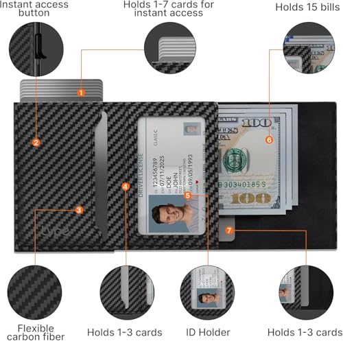 Image of Mens Pop Up Wallet for AirTag: Premium Genuine Leather, RFID Blocking, Smart, Minimalist, 9-14 Card Capacity, ID Window, Cash Slot (Carbon Black)