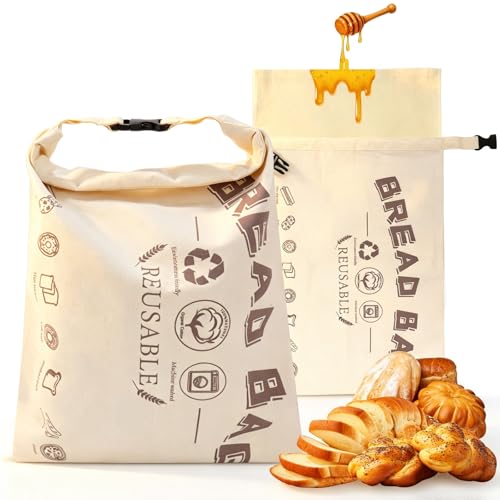 2 Pack Beeswax Bread Bags for Sourdough Homemade Bread, XL Cotton Linen Sourdough Reusable Natural Beeswax Bread Storage Bag, Keep Fresh and Upgraded Large Capacity Portable 17"×13"