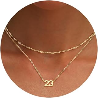 Number Necklace for Women, 14K Gold Plated Layered Chain Number Pendant Jewelry Gifts for Sister Mom Girlfriend Daughter