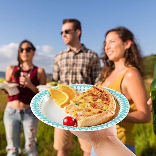 Jolly Party 8.37 Inch Disposable Paper Plates, 360 Count Dinner Paper Plates, Soak-Proof Disposable Plates, Cut-Proof Paper Plates For Everyday Use, Blue Diamond Pattern Rim Design #TOP6