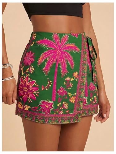 Image of SweatyRocks Women's Boho Mini Skirts Floral Shorts Tie Side Wrap Skorts