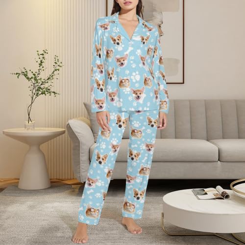 Custom Face Pajamas for Women Men,Personalized Dog Cat Pet Pajamas Set,Christmas Long Sleeve Sleepwear Pjs2
